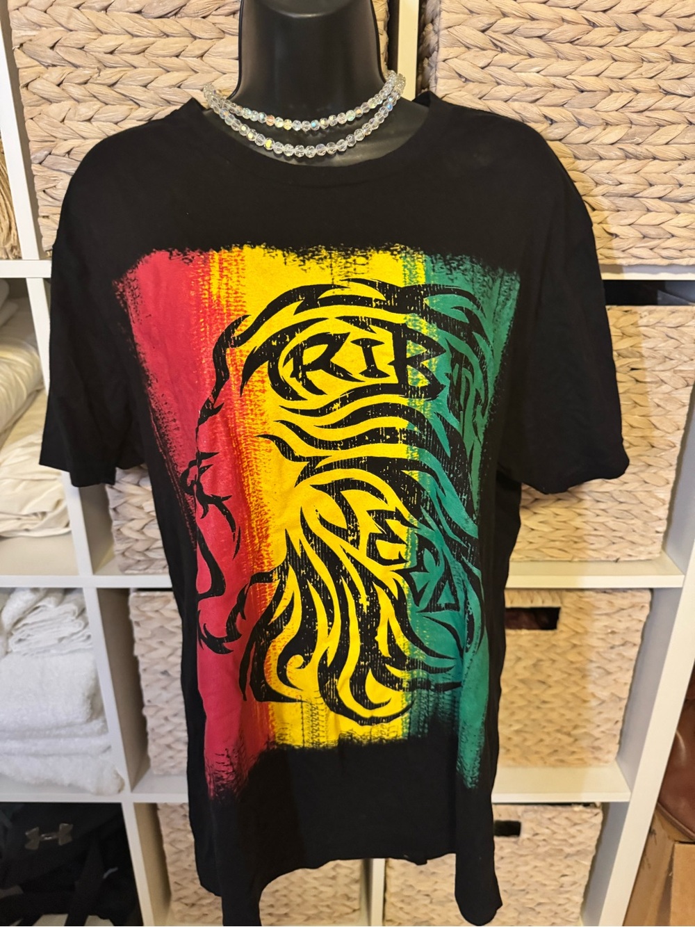 Tribal Seeds Black Graphic Tee with Red Yellow Green Lion Design